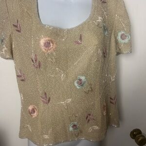 Adrianna papell silk embroidery beaded floral blouse size 14 100% silk